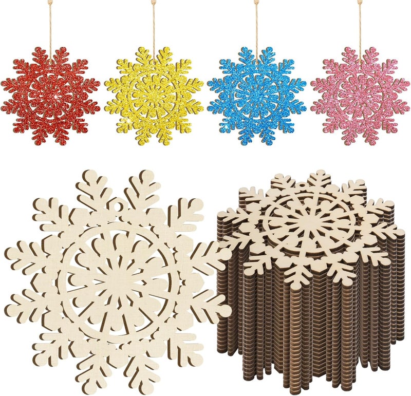 Sophena Wooden Christmas Snowflake Ornaments to Paint Christmas Winter Decoration Cutouts Unfinished 24PCS 3.5 inches, DIY Blank Unfinished Christmas Tree Ornament for Home Snowflakes Crafts Hanging - Image 1